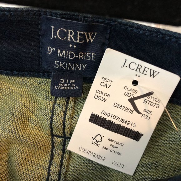 J.Crew Factory Womens 9" Mid-Rise Skinny Jeans Dark Wash Stretch 31P - Picture 5 of 8